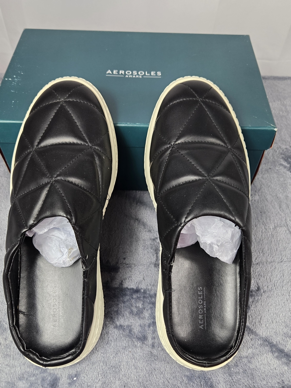 AEROSOLES Black Quilted Slip-On Sneakers with Cream Soles